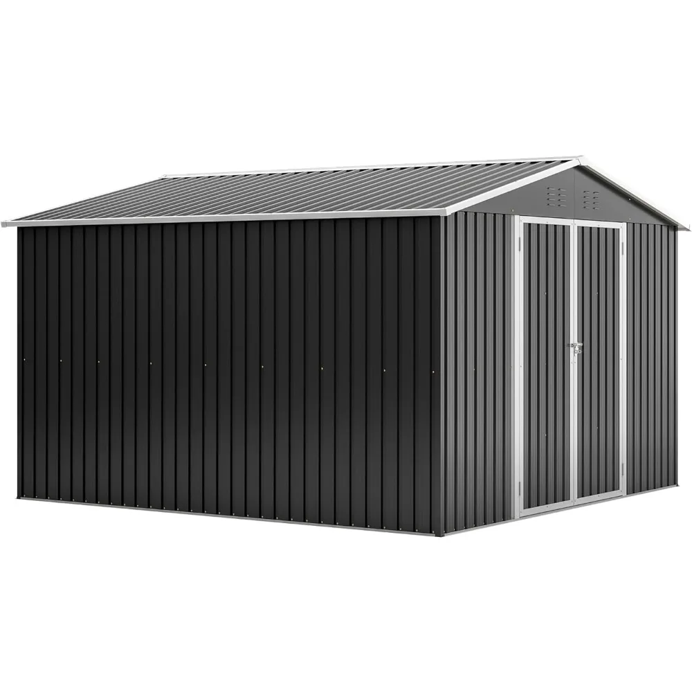 

Sturdy 10x10 Outdoor Storage Shed - Metal Tool Shed with Sloped Roof and Secure Locking Doors
