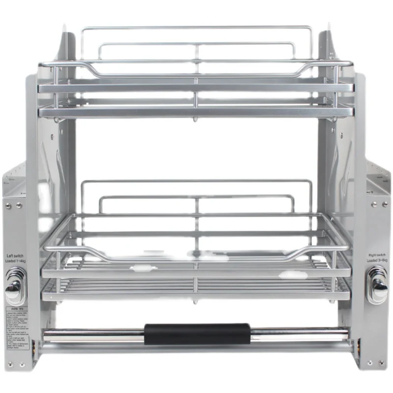Kitchen Hanging Cabinet Lifting Dishes Pull Baskets Double Layer Damping Hydraulic Smooth Lift Bowls Shelf