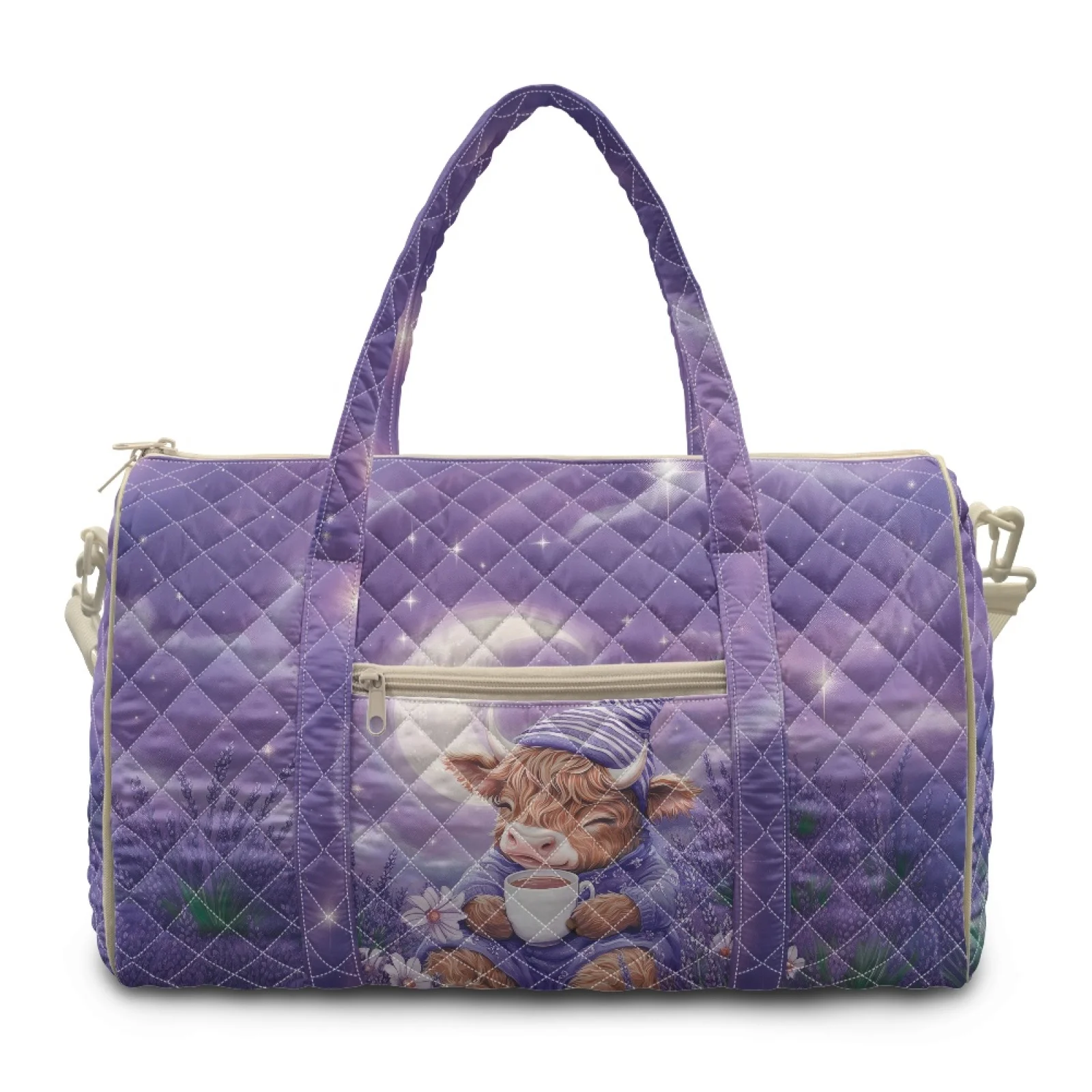 Coloranimal Large Capacity Quilted Duffle Bag Lightweight Carry-on Gym Bag for Workout Women Cow New Trend
