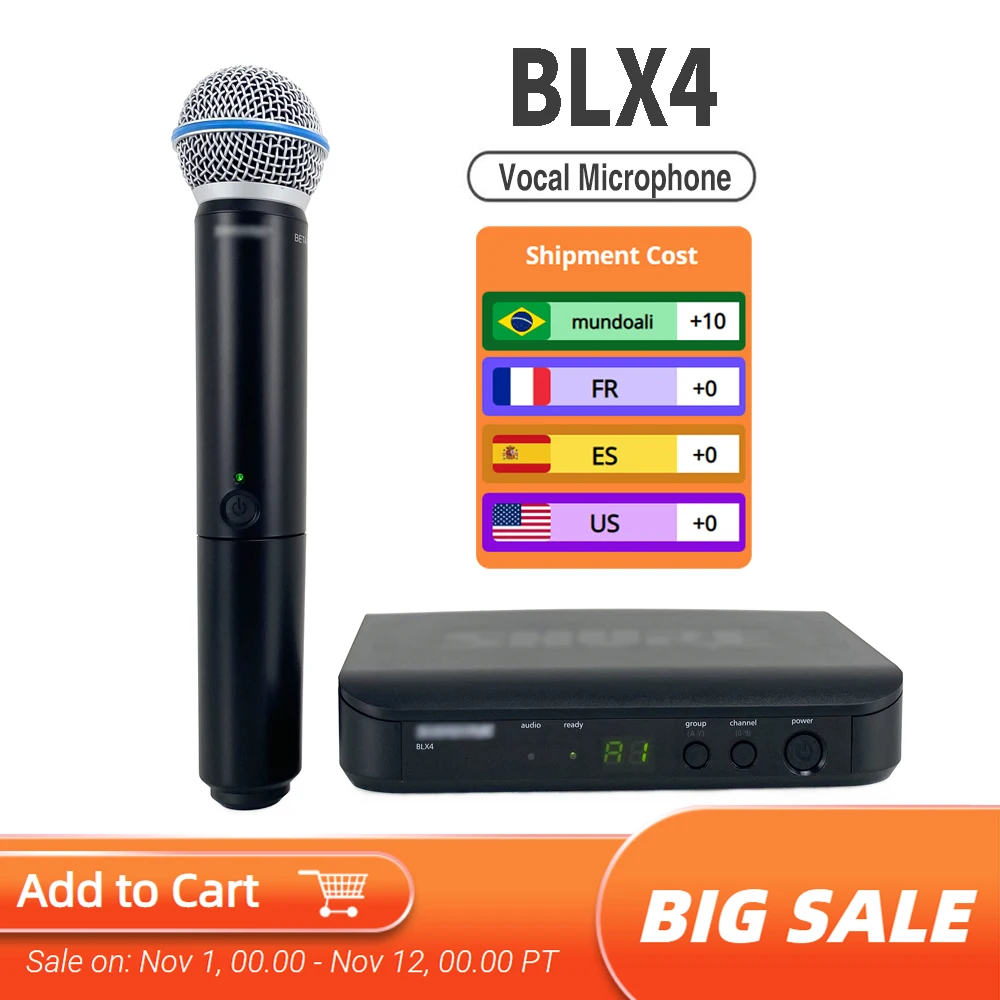 

Professional Wireless Mic BLX4 Single Channel Microphone System Handheld Karaoke UHF Cardioid Dynamic Mic for Recording