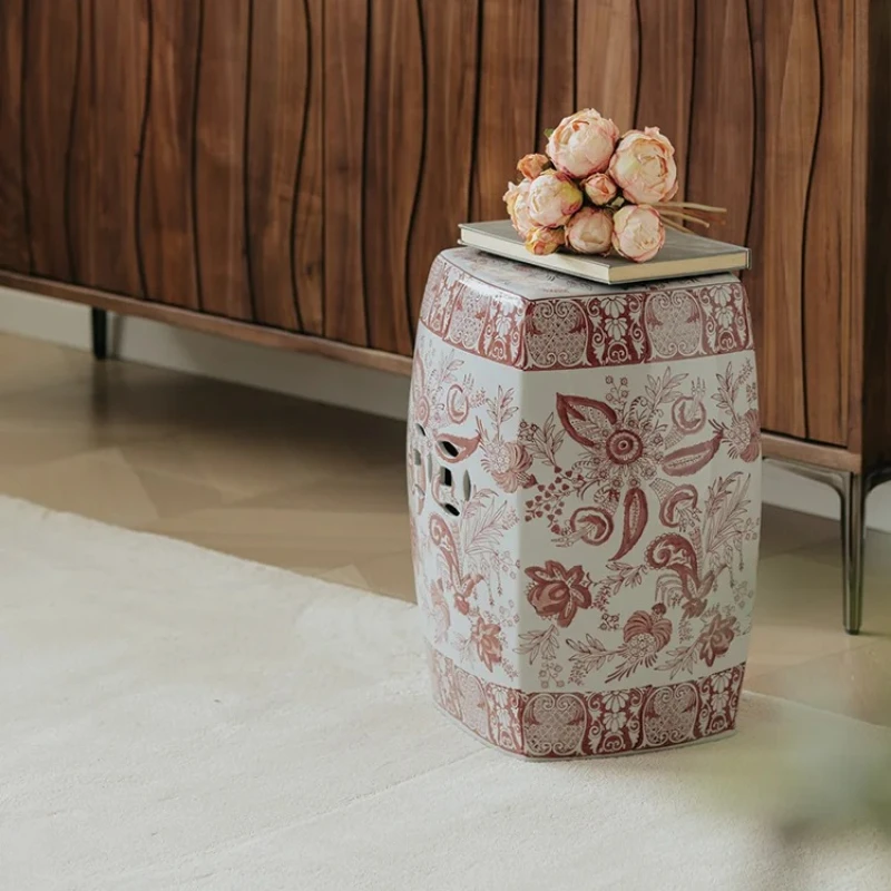 

Hand painted ceramic French Chinese style living room side shoe stool