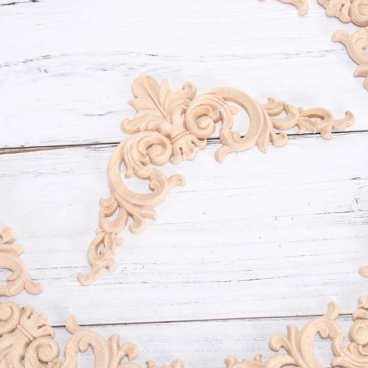 4Pcs Carved Wood Corner Onlay Solid Natural Unpainted Decorative Applique for Doors Cabinets Walls Art Craft Wood Applique