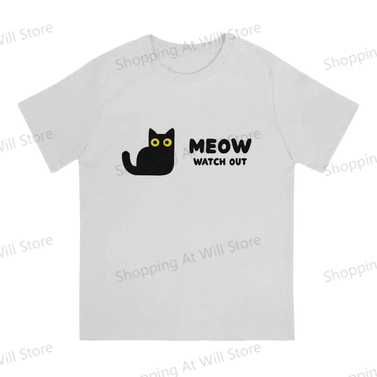 Tops 100% Cotton Fun Fashion Meow, watch out Men's and women's T-shirts black cat O neck short sleeved Tshirt