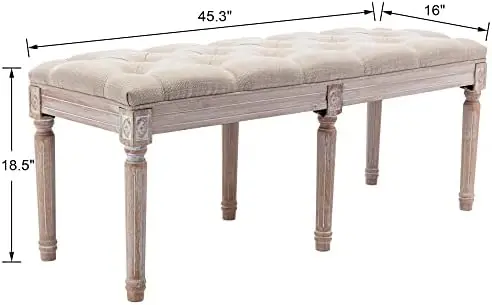 Fabric Upholstered Dining Bench - Classic Entryway Ottoman Bench Bedroom Bench with Rustic Wood Legs - Beige
