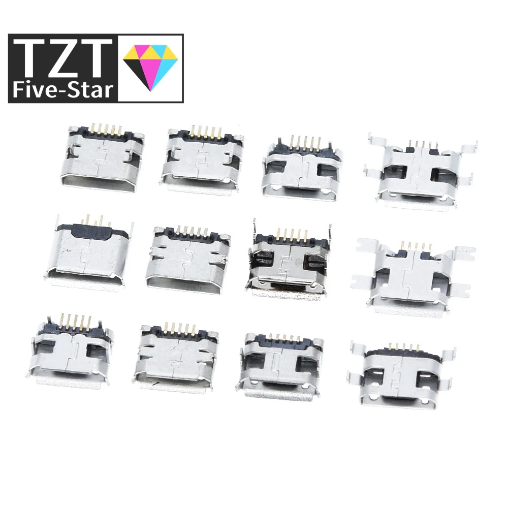 TZT  12 Models Micro USB Connector 5Pin usb Jack Socket Female For MP3/4/5 Huawei Lenovo ZTE And Other Mobile Tabletels