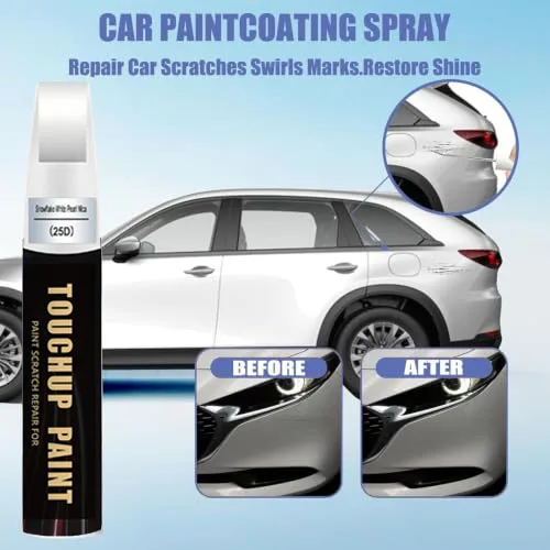 Car Touch Up Paint(Snowflake White Pearl Mica(25D)) for Mazda Car Paint Scratch Repair Kit, Quick & Easy Solution to Repair