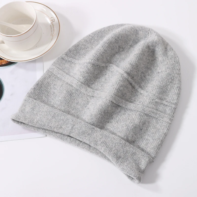 100%Pure Cashmere Beanies for Women Winter 2023 Solid Warm Soft Hat Bonnets y2k Knitted Skullies Cute Hats Ear Protect Caps