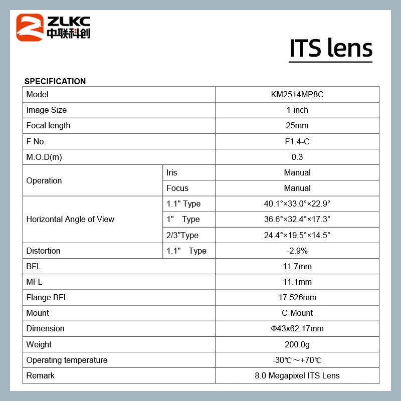 ZLKC 8.0 ميجابيكسل FA 25 مللي متر F1.4 فتحة 1 بوصة 8MP C جبل التركيز اليدوي القزحية تصحيح كاميرا مراقبة الفيديو عدسة CCTV
