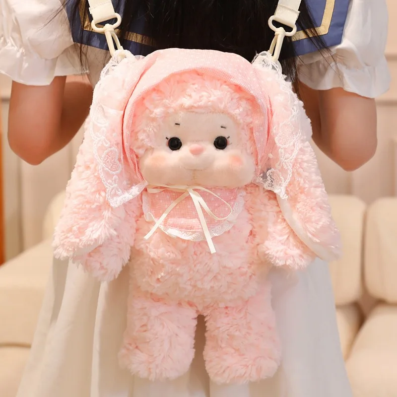 

Miaotajie Fairytale Series Cute Stuffed Bunny Lamb Plush Backpack Soft Fluffy Lace Decor Bag For Toddler Girls Kids Sweet Gift