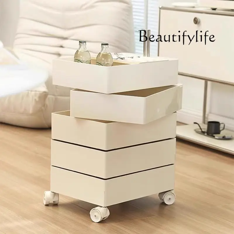Rotating Storage Cabinet with 360 ° Pulley Five Layer Storage Drawer Under The Table Storage Boxes Moving Cosmetics Organizer