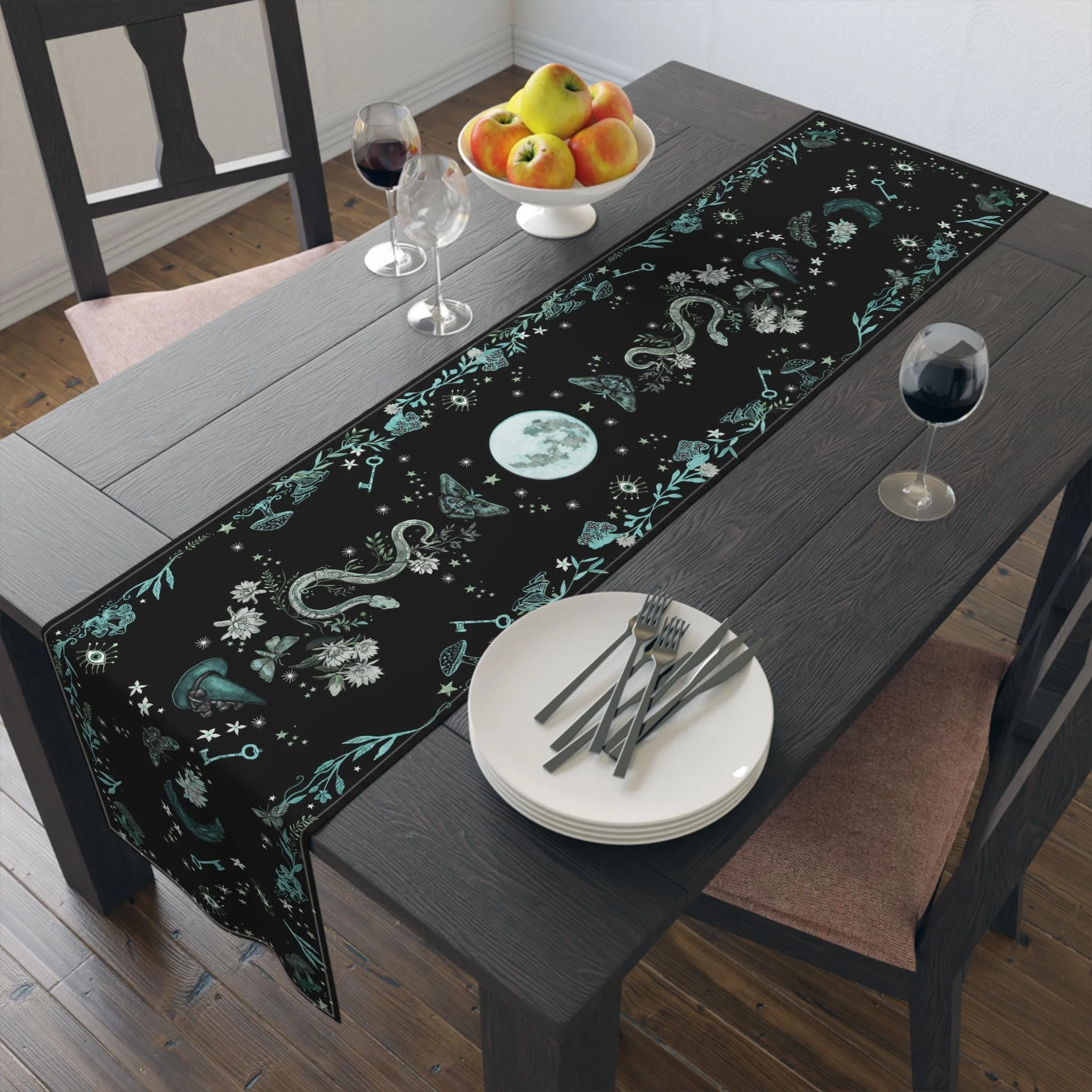 Halloween Dark Cottagecore Witchy Garden Dark Academia Table Runner Dining Home Party Table Decor