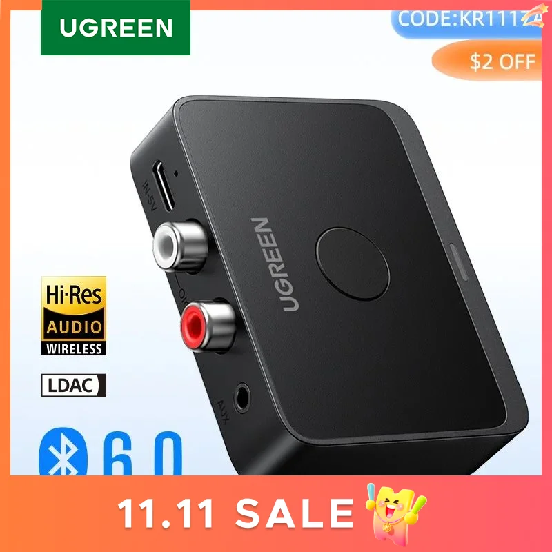 UGREEN AUX Bluetooth Receiver LDAC AAC Hi-Fi 3.5mm Jack 2RCA RCA Audio Bluetooth 6.0 Adapter Receivers 15h For Car Speaker PC