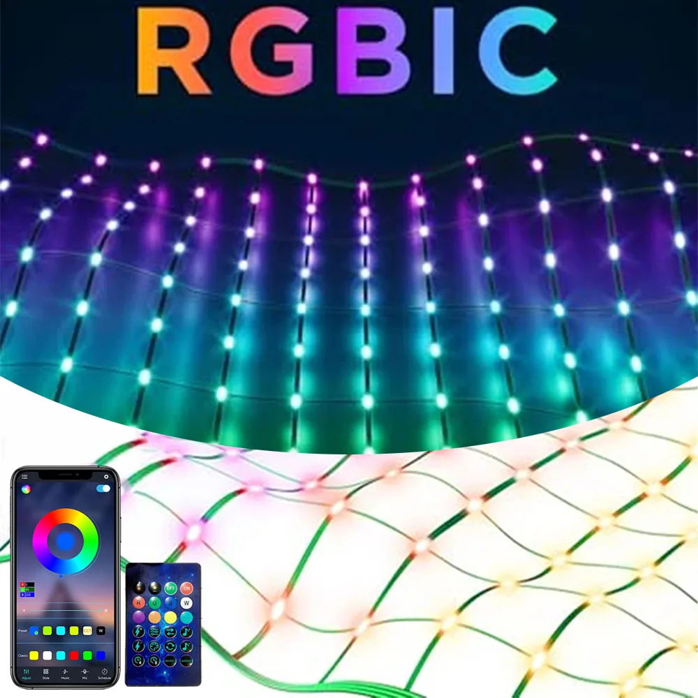 

20 м 800 светодиодов RGBIC сетчатые фонари для штор гирлянда гибкая матричная сетка огни для рождественской вечеринки патио задний двор садовый декор