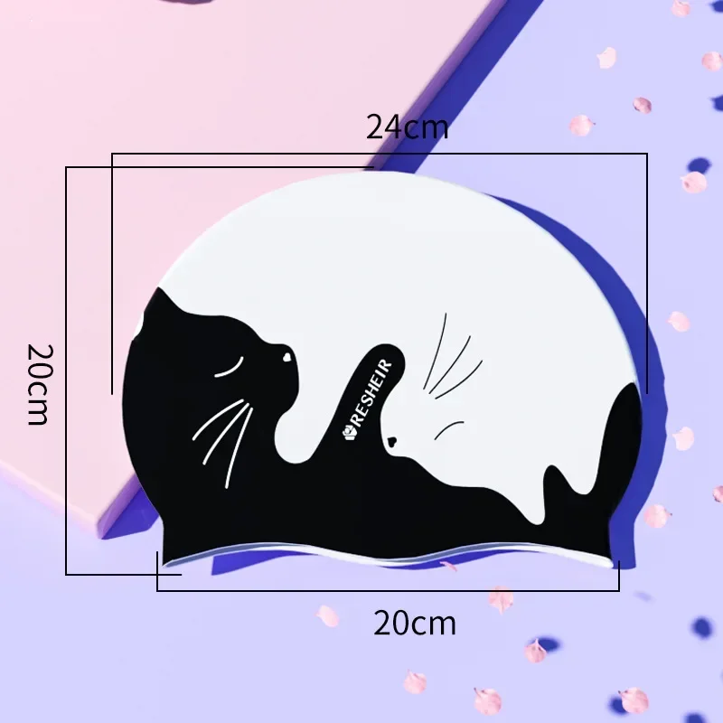 Women Swimming Cap Long Hair Ear Protection Waterproof Swimming Hat Elastic Silicone Cat Pattern Swimming Pool Accessories