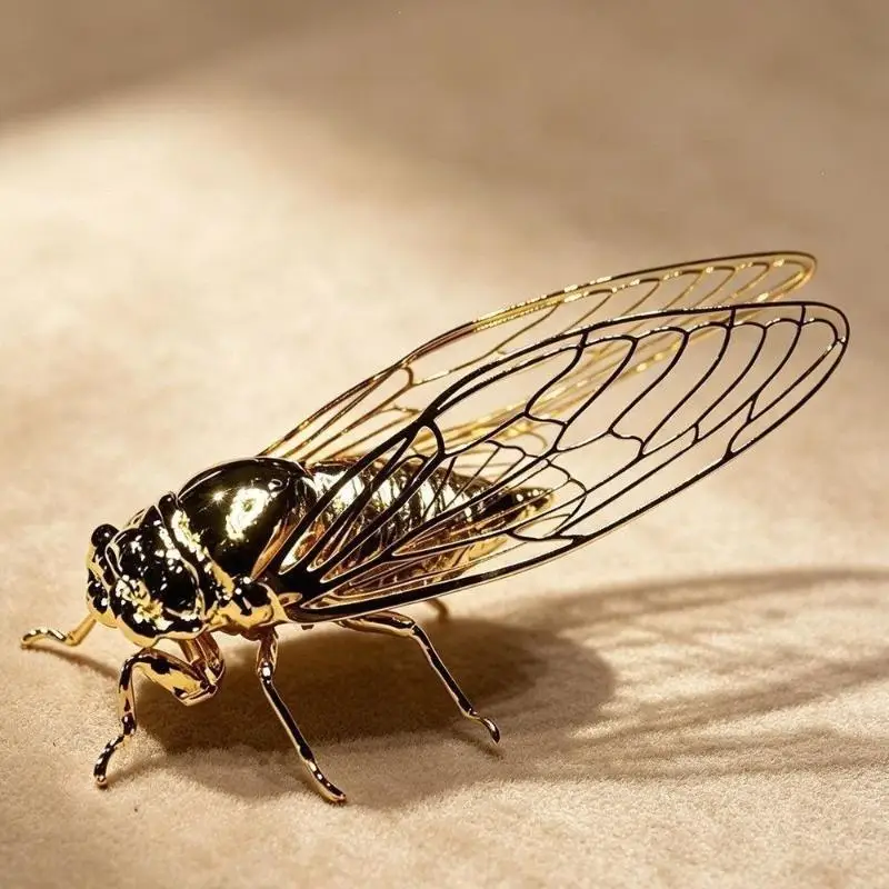 1Pc Mini Vintage Alloy Cicada Statue, Creative Delicate Insect Figurine, Rust Resistant, for Home and Office Decoration