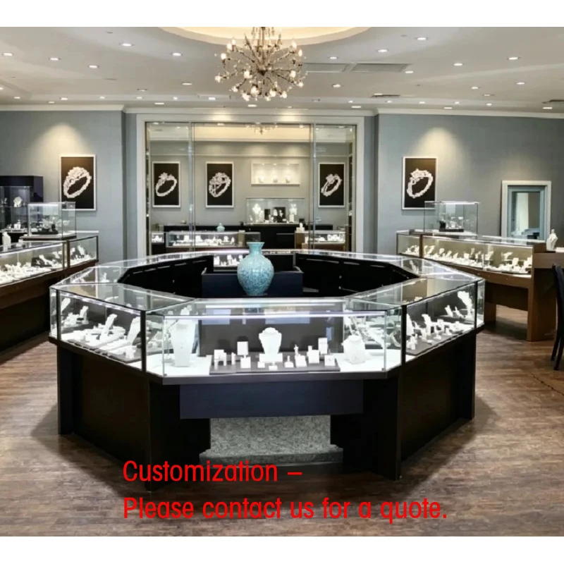 custom.Modern Octagonal Black Jewelry Interior Design, Complete Turnkey Fixture Package with Central Showcase
