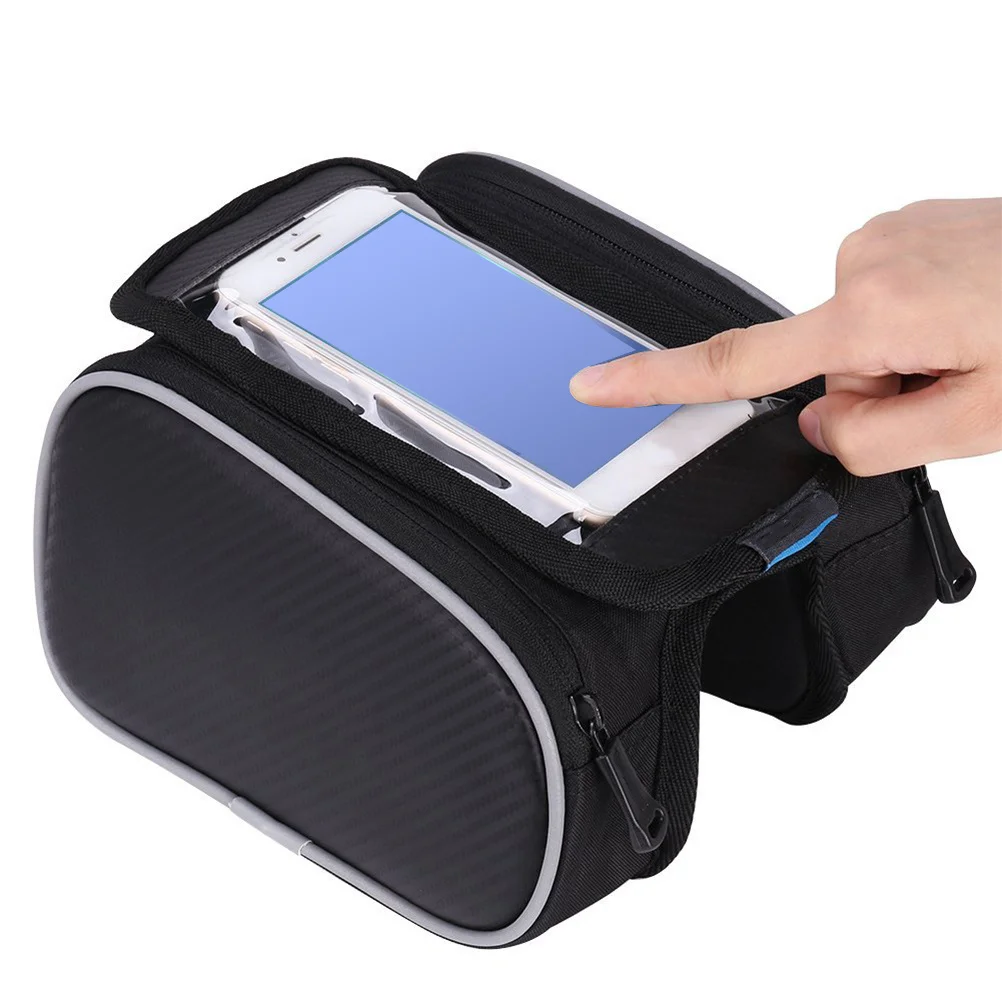 

Cycling Bike Handlebar Bag Phone Mount 5.5inch Waterproof Storage for Keys Tools Reflective Strip