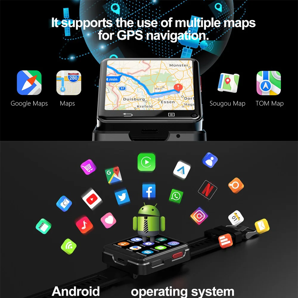 Jam Tangan Pintar Mini 4GB+64GB Unduh Aplikasi Smartwatch Kamera Ganda Panggilan Video 4G Android Smart Watch Wifi GPS Jam Tangan Pria SOS Wanita