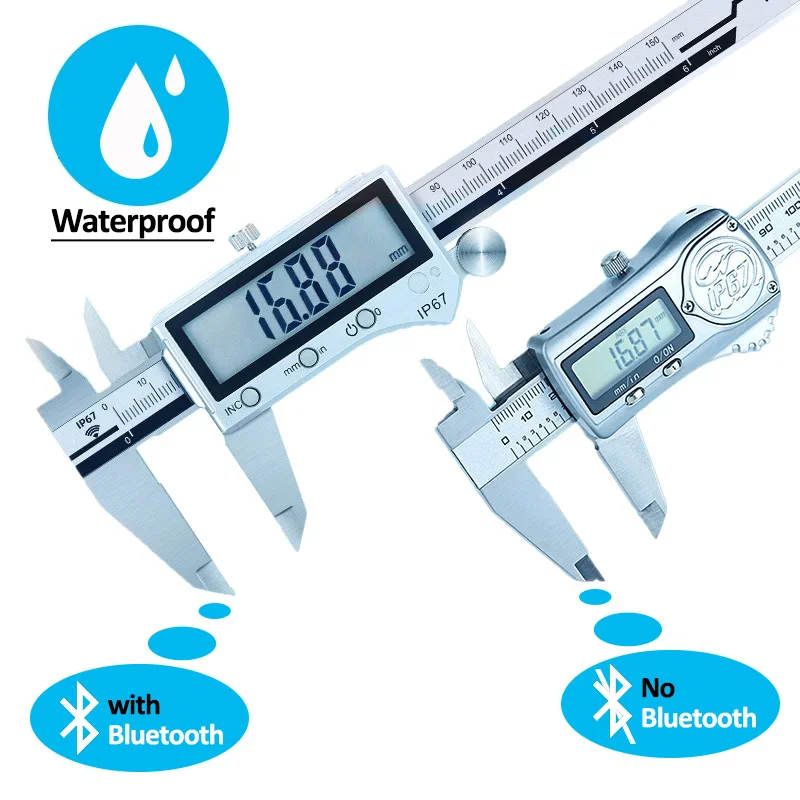 Electronic Digital Vernier Caliper Waterproof Vernier Caliper 0-150/200/300mm Stainless Steel Digital Caliper With/No Bluetooth