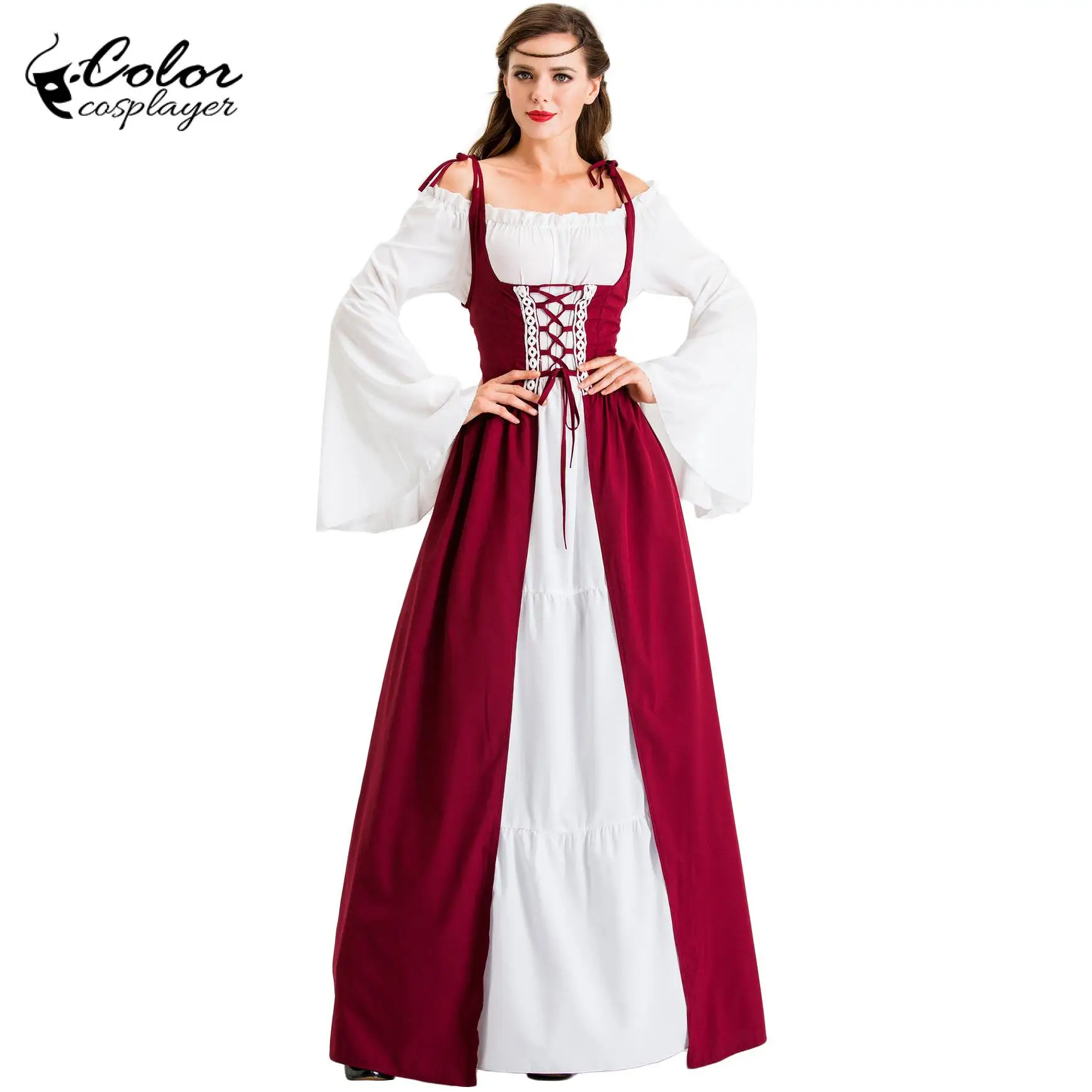 Color Cosplayer Medieval Dress Long Sleeve Women Gown Carnival Dress Masquerade Ball Cosplay Costume Vintage Party Clothing