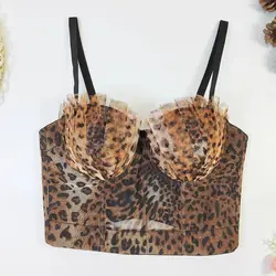 French fashion pleated bras for Women leopard print backless Push Up Bustier Bra Adjustable lace bra Female Camisole Top Y4749