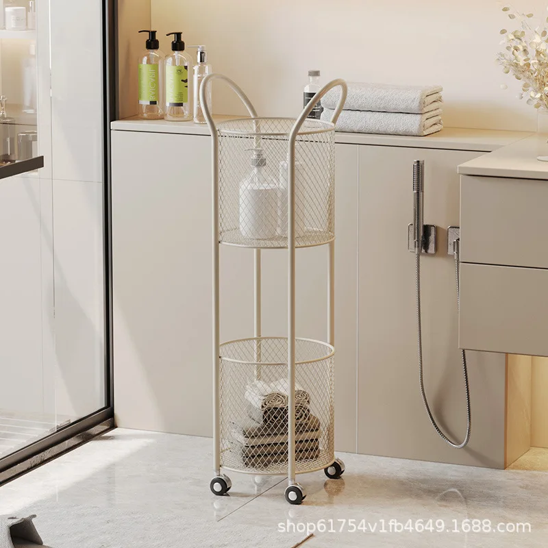 Cream wind simple storage basket sundries multi-layer storage rack household floor trolley bathroom removable rack