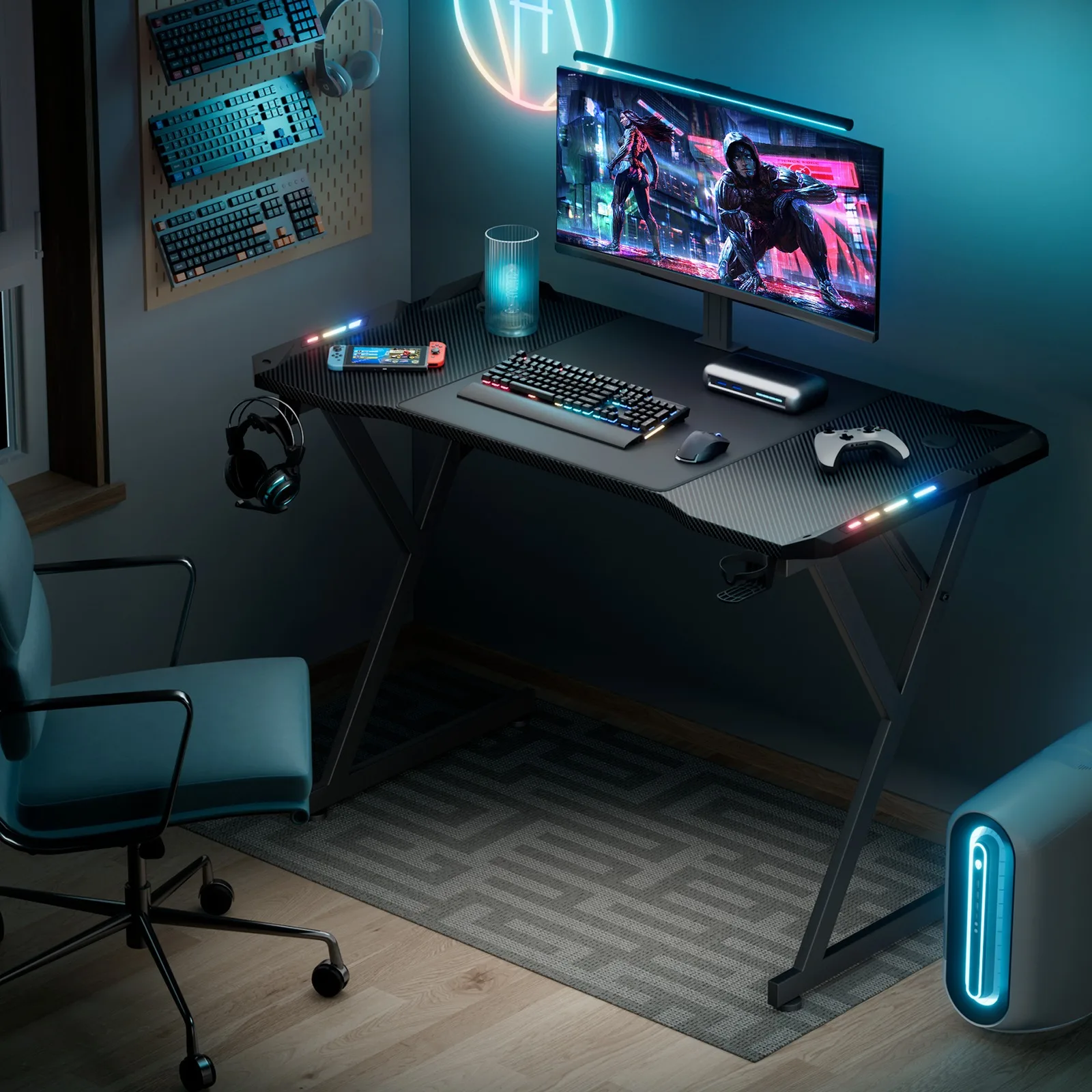 

US 47/55 Inch LED Gaming Desk Computer Desk Gaming Table RGB Gamer Workstations