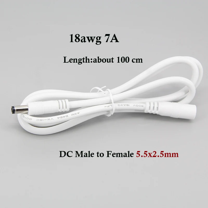 

DC Male to Female plug Power Supply extension Cable 1M Wire For LED Strip light cctv camera 5.5x2.5mm 18awg 7A Current M20