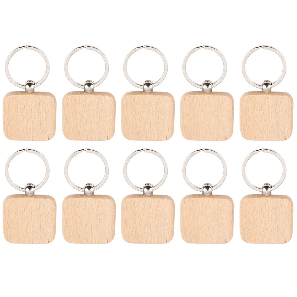 10pcs Square Wood Keychains Blanks Wooden Keyrings Suitable for Laser Engraving Gift