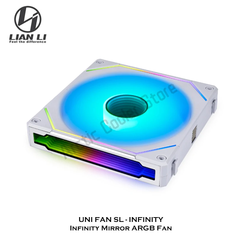 UNI FAN SL-INFINITY LIAN LI UNI Fan SL Infinity 140، مروحة مرآة Daisy Chain ARGB 14 سم، نظام L-Connect 3.0، لون أسود/أبيض