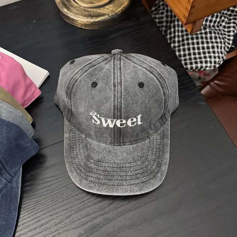 Gewaschene Baseballkappe für Damen und Herren, Unisex, Vintage-Stil, mit Buchstaben bestickt, süß, Hip-Hop, Street Dance, Retro-Snapback, Sonne, Papa-Hut, weiches Oberteil