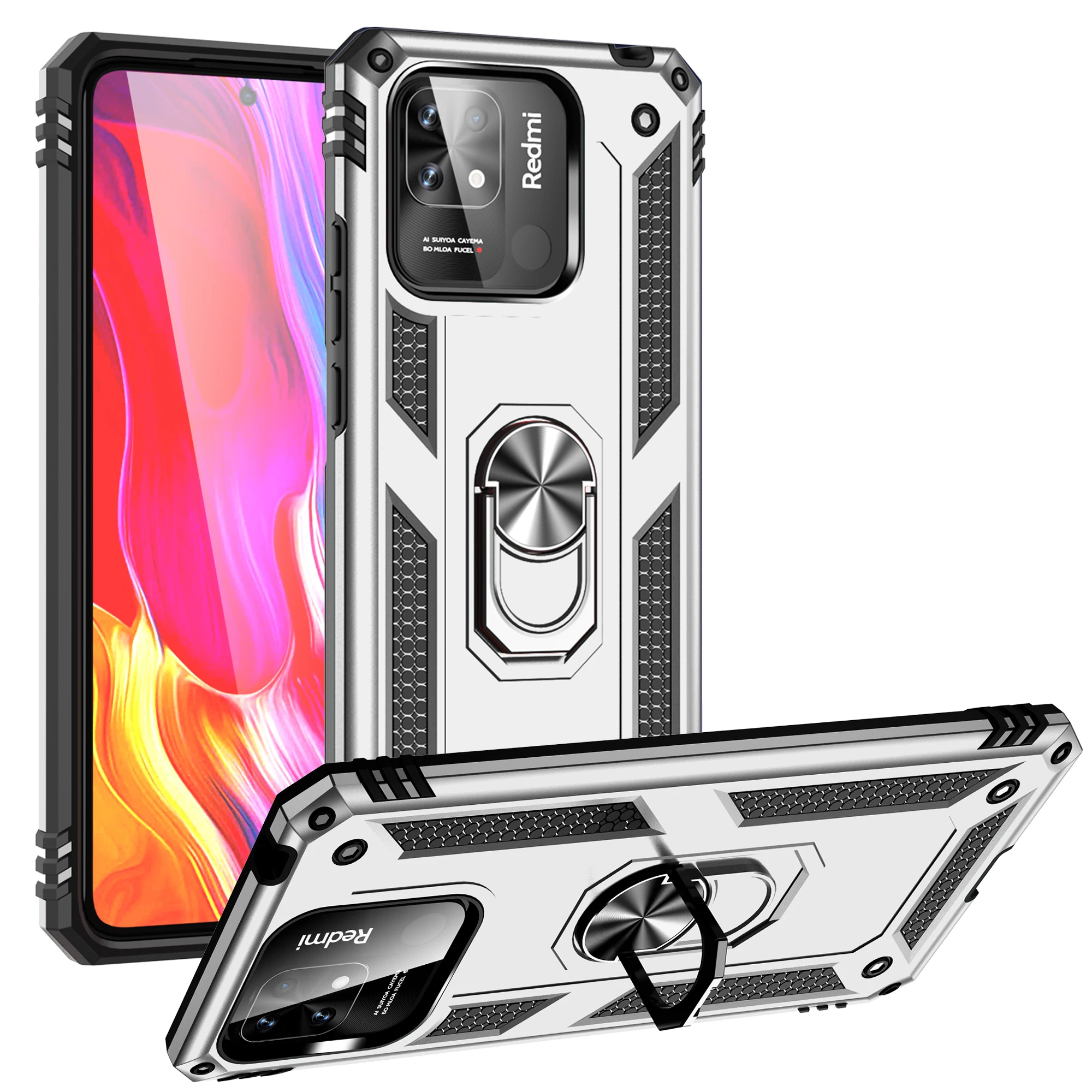 Shockproof Armor Bumper Case For Xiaomi Redmi Note 12 11 10 9 Pro 11S 10S 9S 10C 12C 11A 10A A1 Metal Ring Case