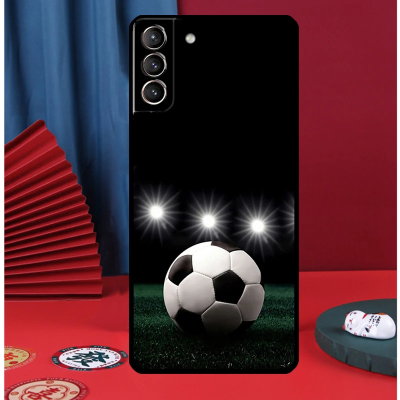 Fire Football Soccer Ball Cover For Samsung Galaxy S21 FE S20 FE S22 S23 Ultra Note 20 Note 10 Plus S9 S10 S22 S23 Plus Case