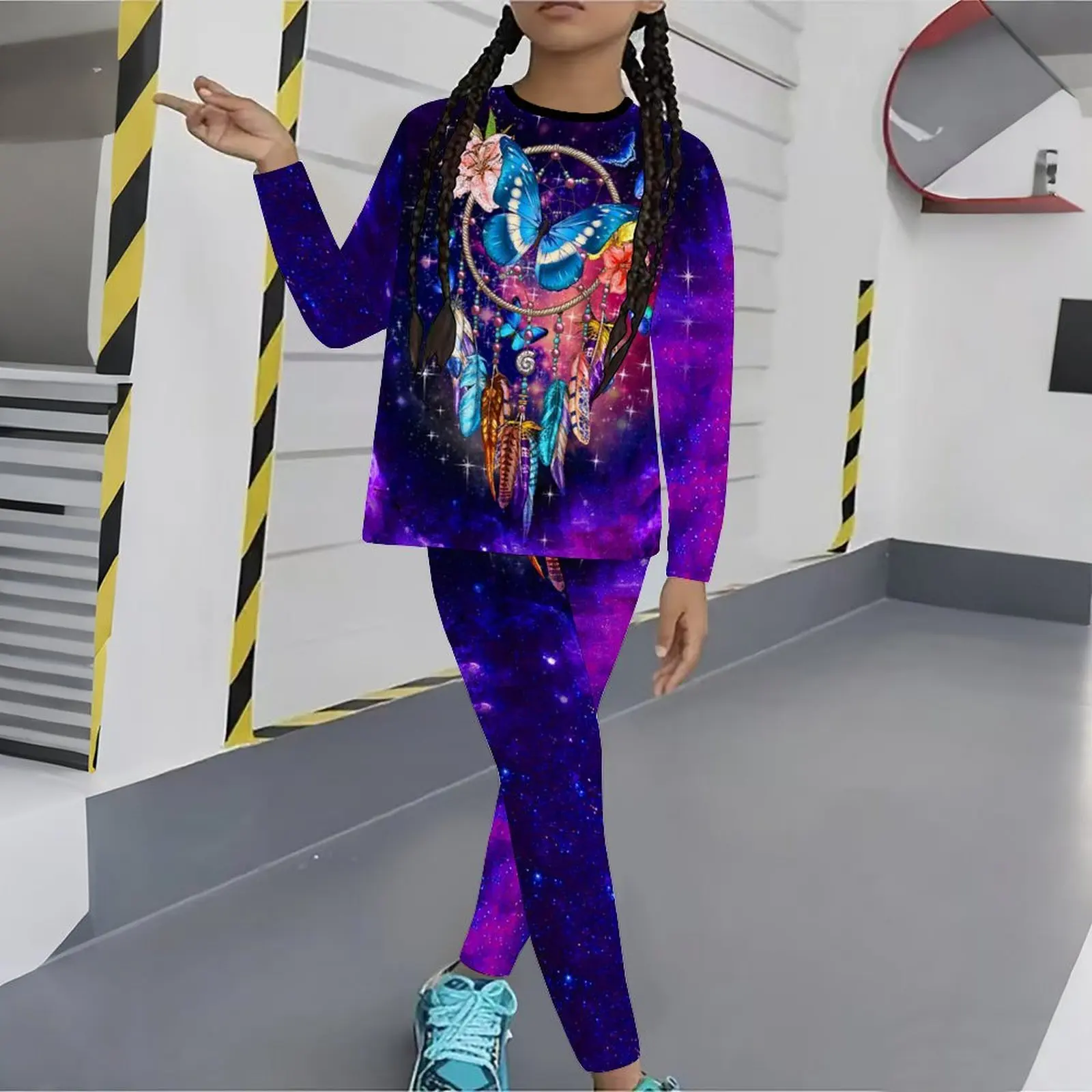 Winter Leggings Girls' Printed Long Sleeved Set Children Daily Casual Set Fashion T-shirt Versatile Top Autumn Two-piece Set