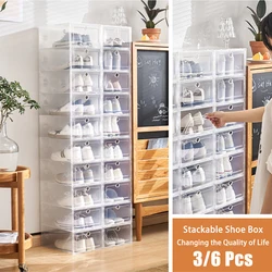 3/6pcs Transparent Thickened Shoes Box, Home Shoes Dustproof Storage Case, Moisture-proof Organizer