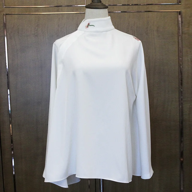 

Классическая элегантная рубашка с вышивкой лотоса Haotian, свободного кроя, с широкими рукавами и воротником-стойкой, в уличном стиле, лето 2024