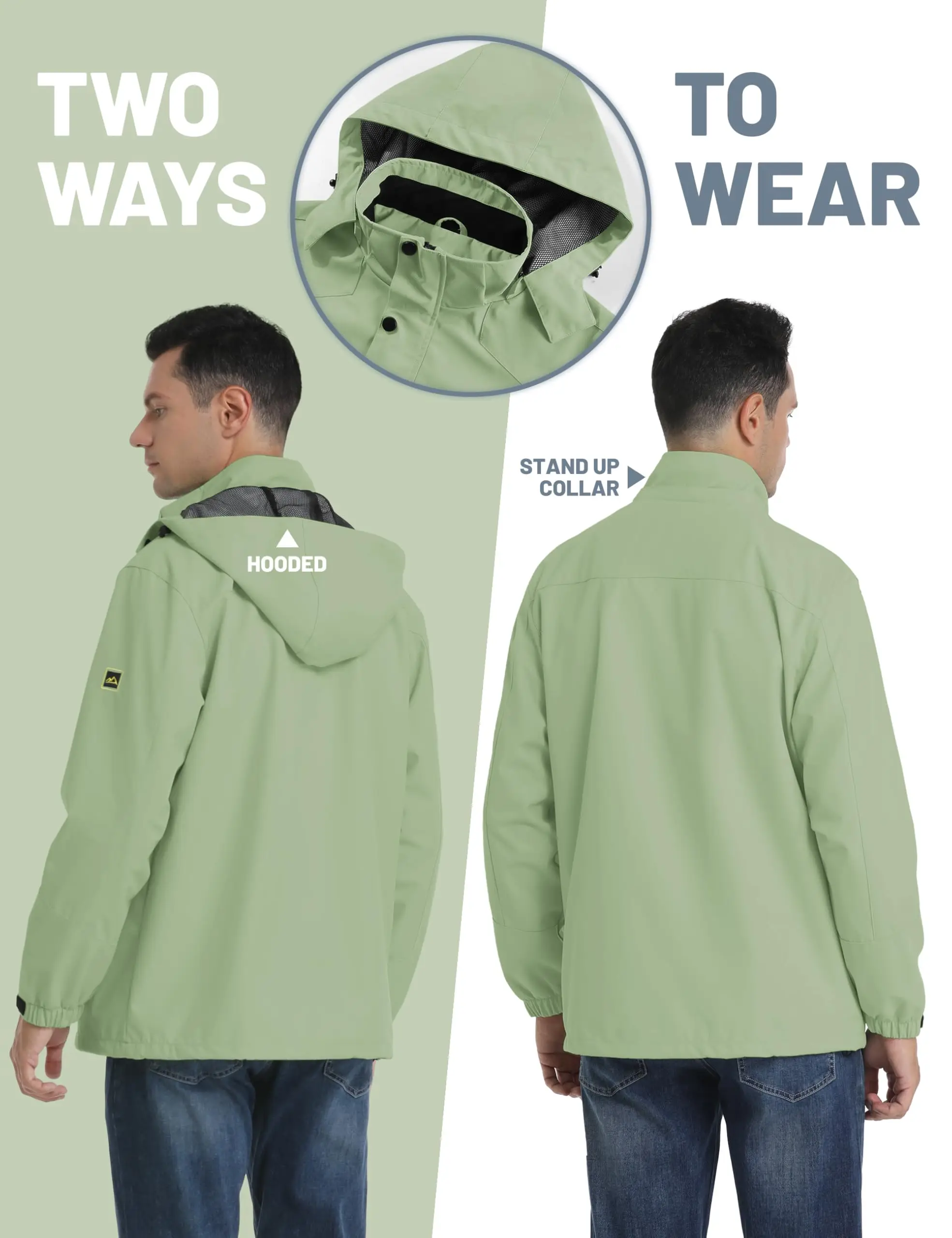 TACVASEN Lightweight Hiking Jackets Mens Waterproof Rain Jacket Mesh Lined Trekking Fishing Hiking Jacket Outdoor Windbreaker