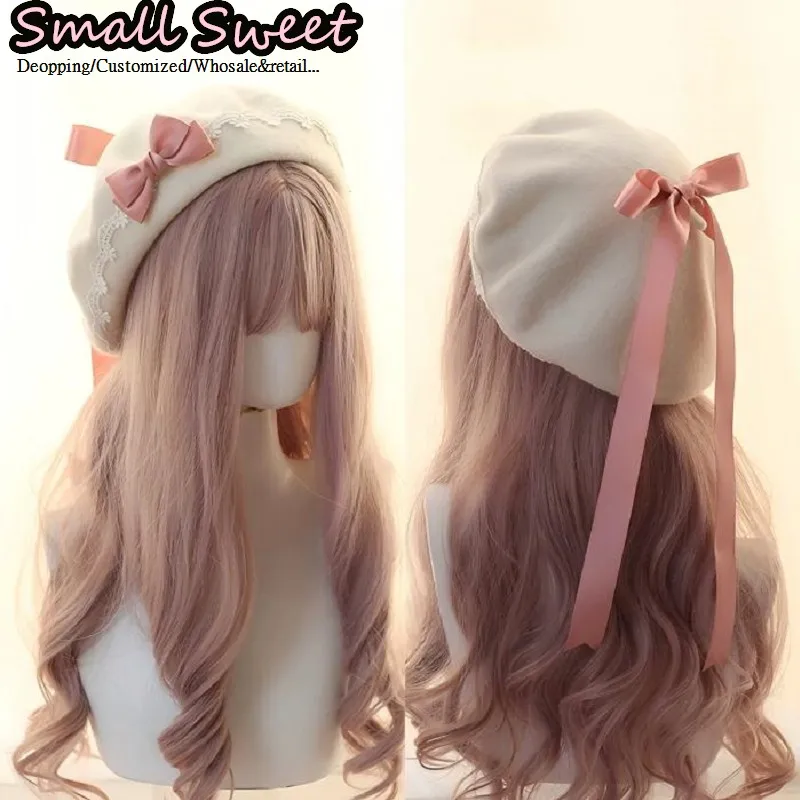 Japanese Harajuku Lolita Girl Handmade Wool Lace Ruffle Bow Vintage Berets for Autumn Winter Subculture Gothic Soft Warm Hat