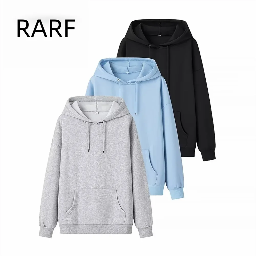 2024 women's new fashion casual loose pocket decoration hooded and velvet long sleeved sweatshirt top