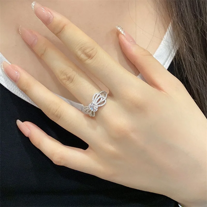 Mosangxiha Lefei Fashion Trendy Classic Diamond-set Moissanite Design Fine Bowknot Ring For Charms Women Silver 925 Jewelry Gift