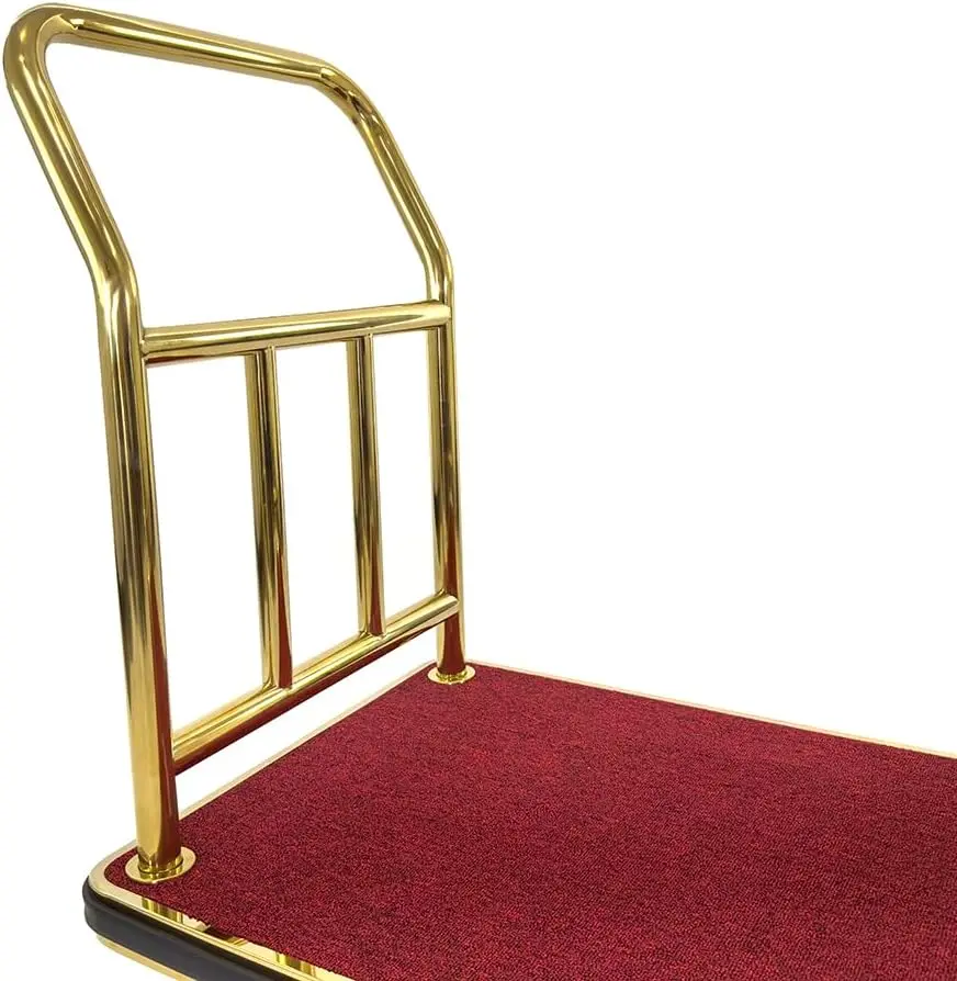 Bellman's Cart  Rectangular Red Carpet Base  Steel Deluxe Platform Truck  Gold.