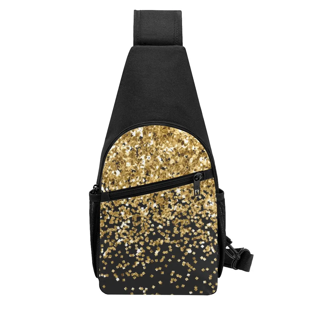 Black And Gold Glitter Pattern Chest Bag Men Sling Crossbody Backpack Chest Bag Travel Hiking Daypack Shoulder Bag