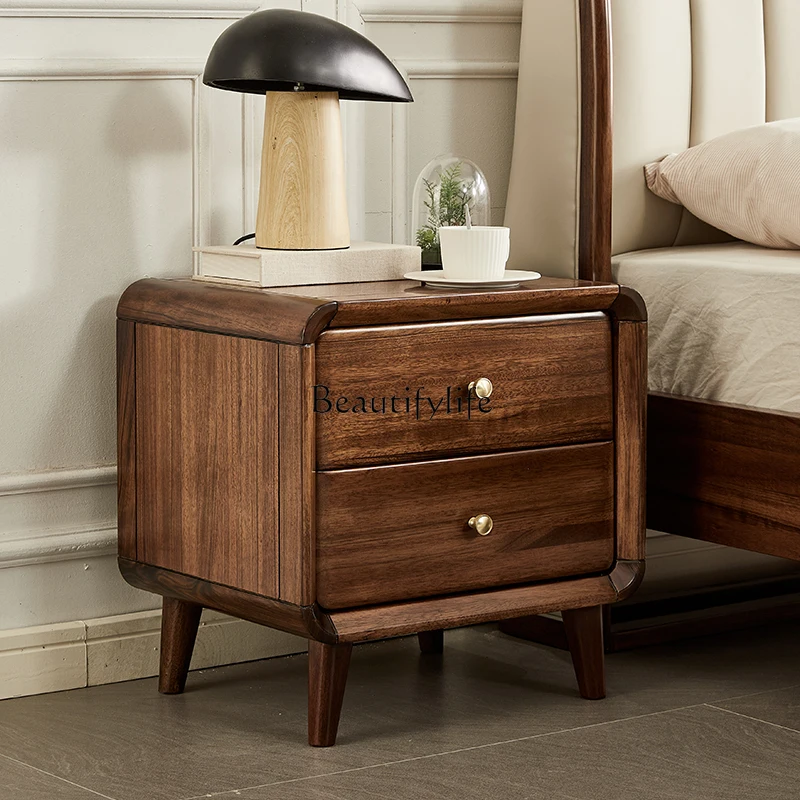 

Black Walnut Solid Wood Bedside Cabinet Modern Minimalist Storage Cabinet