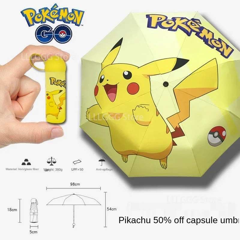 Pokemon Pikachu Umbrella Cute Rain and Rain Folding Umbrella Cartoon Anime Capsule Umbrella Girl Automatic Sunscreen Umbrella