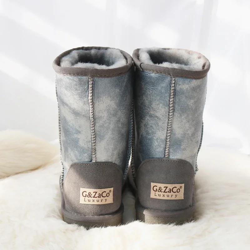 G&Zaco Luxury Australia Sheepskin Snow Boots Women Winter Fur Boots Calf Sheep Shoes Genuine Leather Natural Wool Flat G Boots