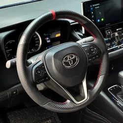 For Toyota Camry Corolla RAV4 Avalon Stitch Black Leather Sport DIY Hand Sewn Steering Wheel Cover Interior Handle Cover