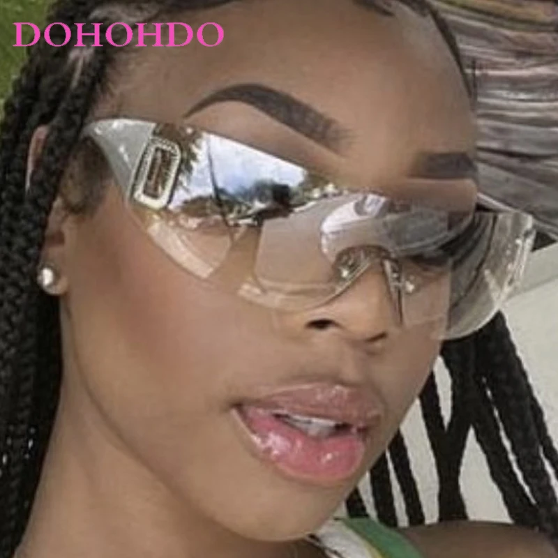 

Steampunk Rimless One Piece Sunglasses Women Men Luxury Brand Fashion Party Street Photography Sun Glasses UV400 Lentes De Sol