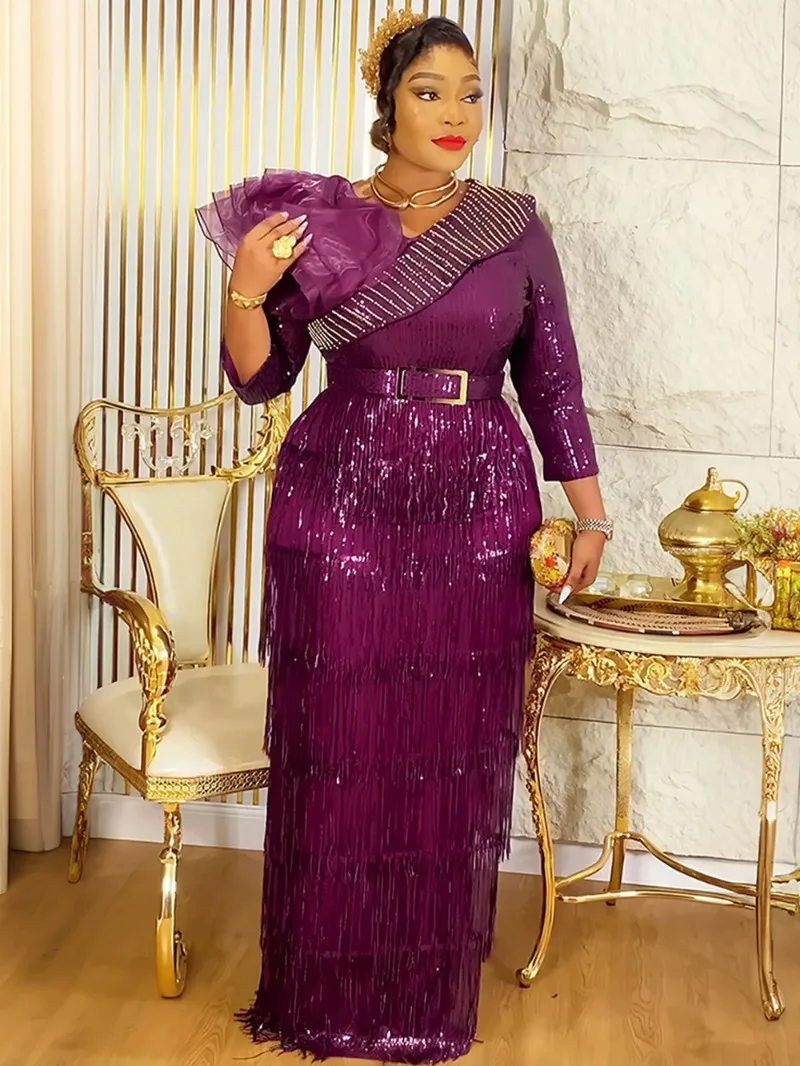 

Luxury Sequin Tassel Dresses For Women Elegant Wedding Party Prom Birthday Evening Gowns Long Dress African Dashiki Clothing