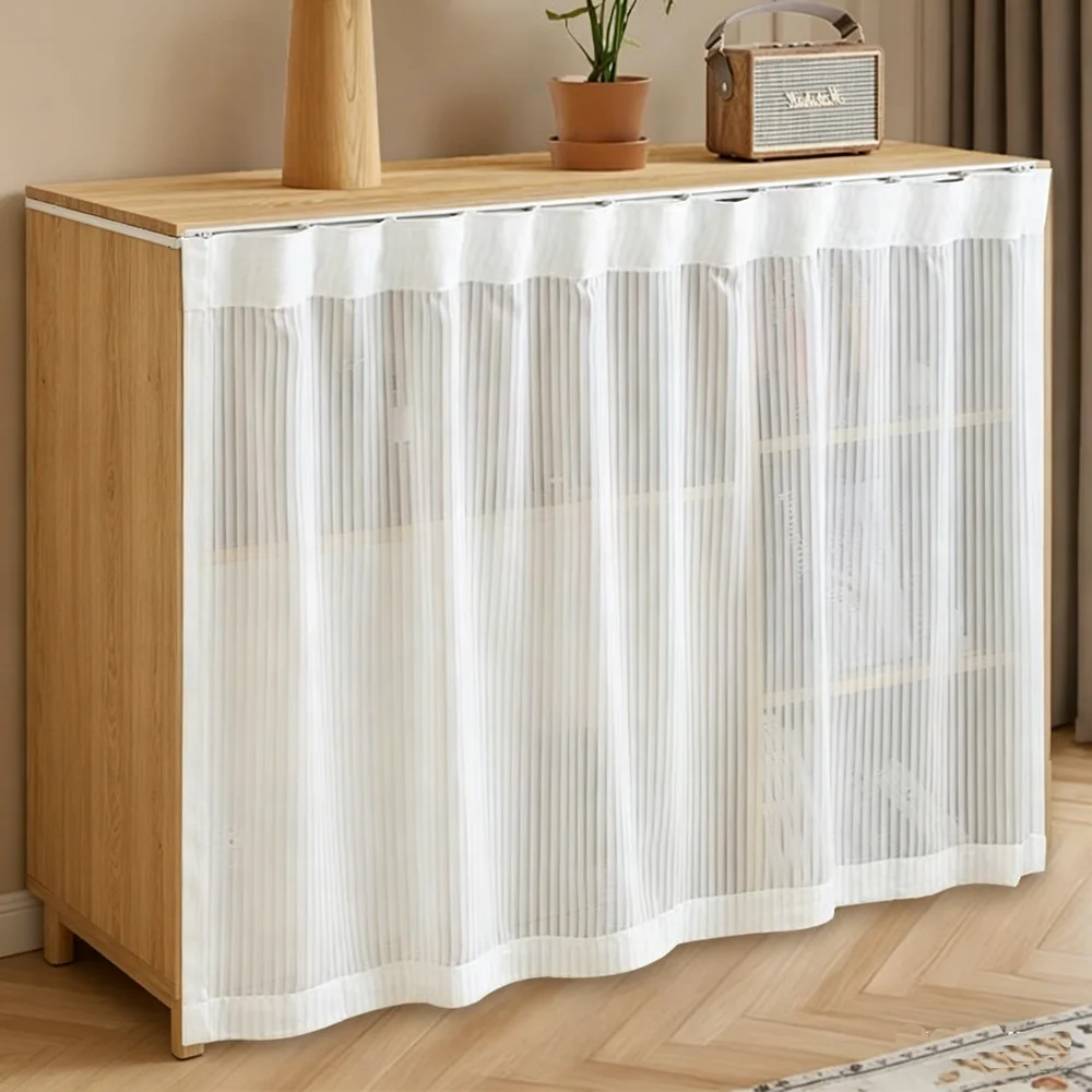 Waterproof Kitchen Cabinet Curtains Self-Adhesive Velcro/ Rod Pocket Small Drapes for Open Shelves Cabinet Screen Panel Curtains