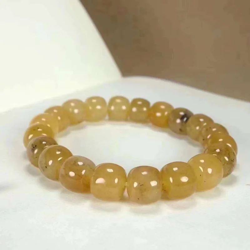 Natural Xinjiang Hetian Jade Honey Blue White Old Beads Simple All-Match Men's and Women's Bracelet